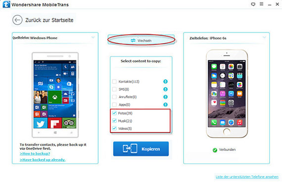 verbinden Sie Windows Phone und iPhone mit dem PC