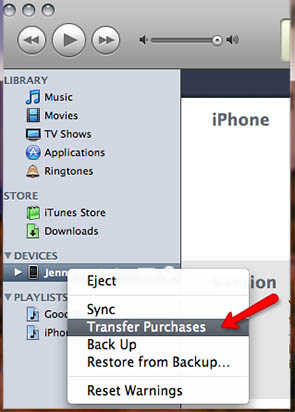 iPhone-Anwendungen mit der Transfer Purchase Option an iTunes übertragen