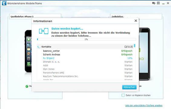 übertragen sie daten von einem phone zum anderen