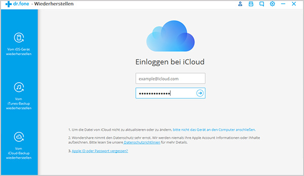 wiederherstellen im iCloud backup auswählen