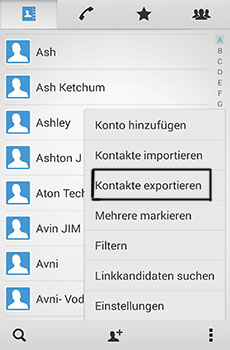 exportieren von kontakten auf SD-karte