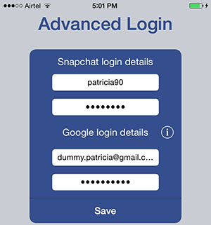 geben sie snapchat und gmail anmeldeinformationen ein