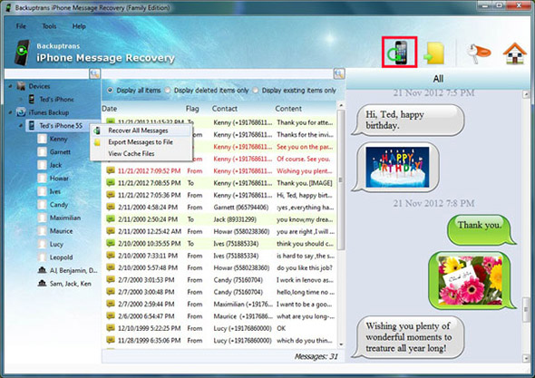 gelöschte Nachrichten eines bestimmten Kontakts wiederherstellen