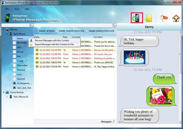 Stellen Sie gelöschte Nachrichten einer bestimmten Nummer bestimmten Kontaktes wieder her