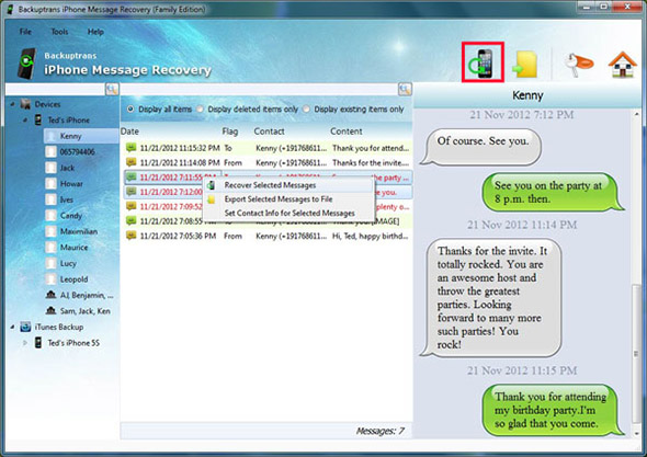 ausgewählte iPhone Nachrichten wiederherstellen