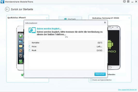 verschieben Sie ausgewählte iPhone daten zum Samsung Galaxy S5