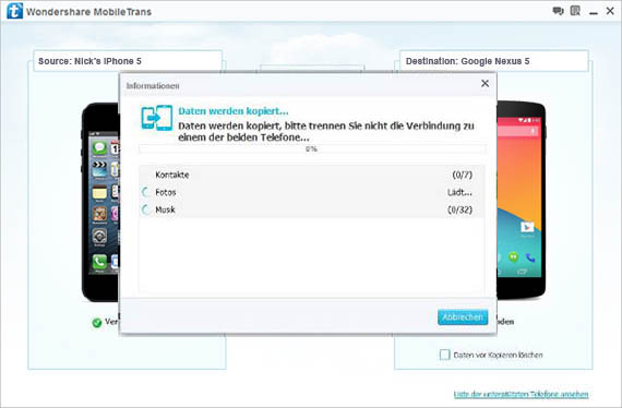 iPhone daten zum Google Nexus 5 übertragen oder verschieben