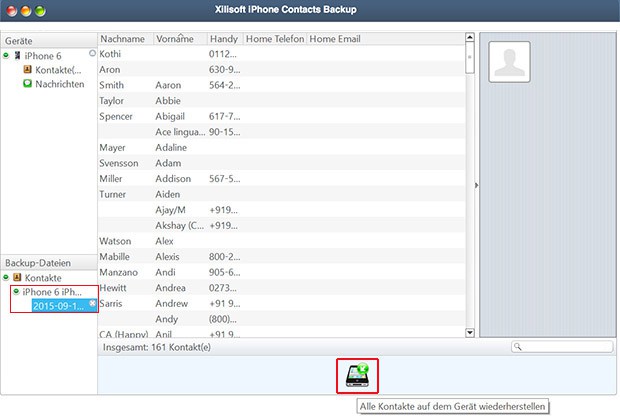 wiederherstellen iPhone Kontakten aus dem backup