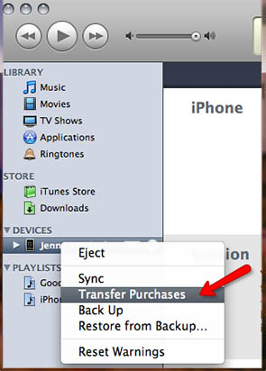 iPhone-Anwendungen mit der Transfer Purchase Option an iTunes übertragen